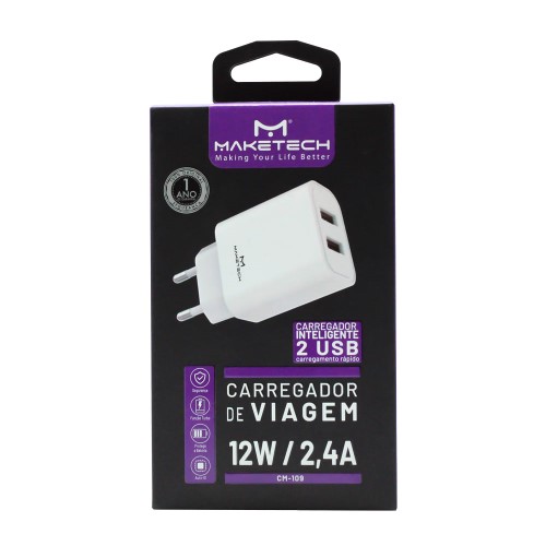 Carregador de Viagem Maketech CM 109 Branco 2,4A com 2 Portas USB