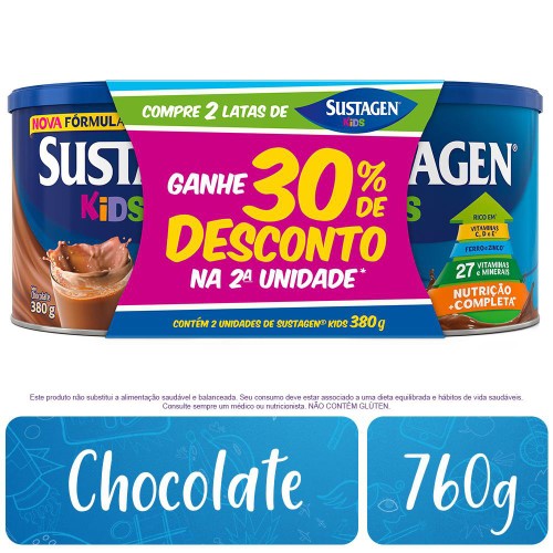 Complemento Alimentar Sustagen Kids Chocolate 380g 2 Unidades