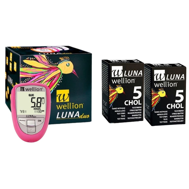 Medidor de Glicose Luna Rosa + 50 Tiras de Glicose Wellion