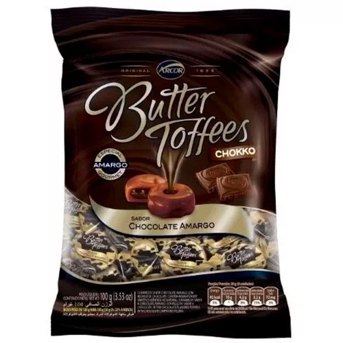 Balas Arcor Butter Toffees Sabor Chocolate Amargo 100g