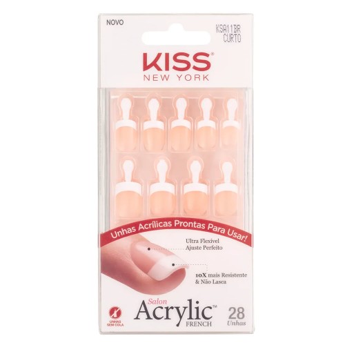 Unhas Postiças Kiss NY Salon Acrylic French -Power Play