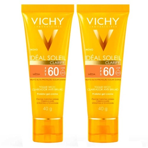 Vichy Idéal Soleil Clarify Kit com 2 Unidades – Protetor Solar Facial com Cor FPS60 - Médio