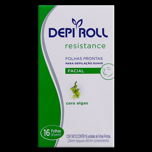 Cera Depilatória Facial Depi Roll Resistance Algas com 16 folhas prontas + 1 sachê pós-depilatório