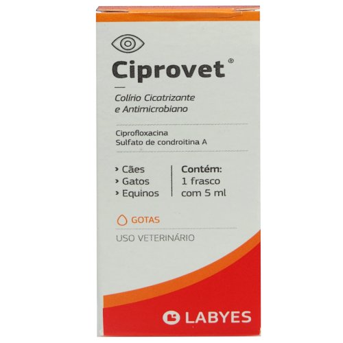 Ciprovet Colírio para Cães, Gatos e Equinos Uso Veterinário com 5ml