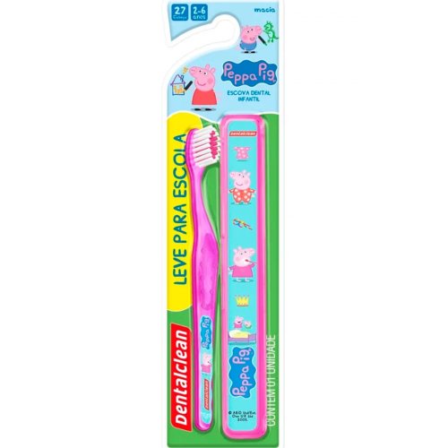 Escova Dental Infantil DentalClean Peppa Pig Extra Macia Cores Sortidas com 1 Unidade + Estojo Protetor