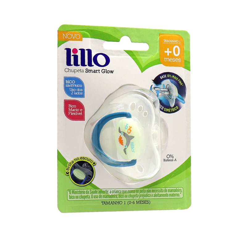 Chupeta Lillo Smart Glow Tubarão Tamanho 1 - RN a 6 meses Cor Azul com 1 unidade