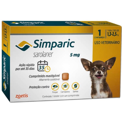 Antipulgas Simparic para Cães de 1,3 a 2,6Kg - 5mg