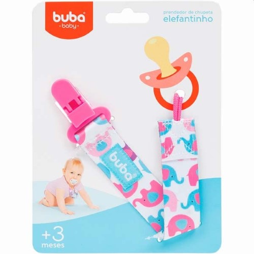 Prendedor de Chupeta Buba Baby Elefantinhos Rosa com 1 unidade