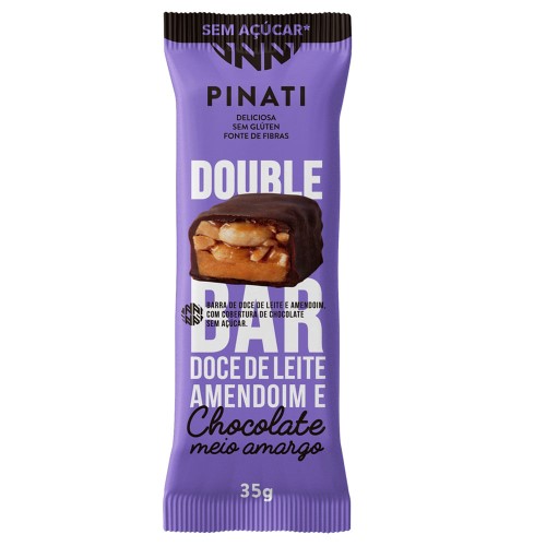 Barra Pinati Double Bar Doce de Leite e Amendoim com Chocolate Meio Amargo Sem Açúcar 35g