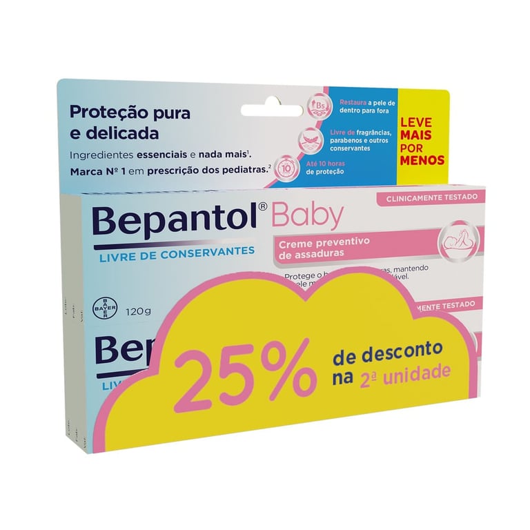 Bepantol Baby creme 2 unidades com 120g e 30% de desconto na 2°unidade