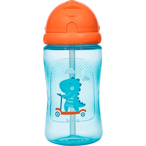 Garrafinha Copo Infantil Com Canudo Dino 400ml Azul - Buba