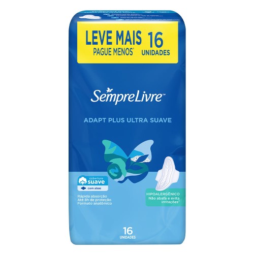 Absorvente Sempre Livre Adapt Plus Suave Com Abas 16 Unidades