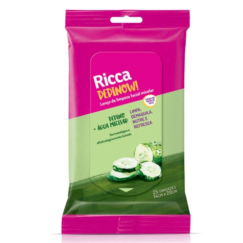 Lenço de Limpeza Facial Ricca Pepinow com 25 Unidades