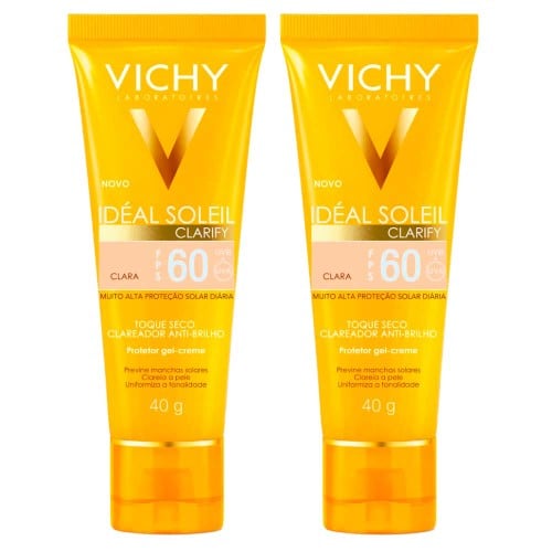 Vichy Idéal Soleil Clarify Kit com 2 Unidades – Protetor Solar Facial com Cor FPS60 - Clara