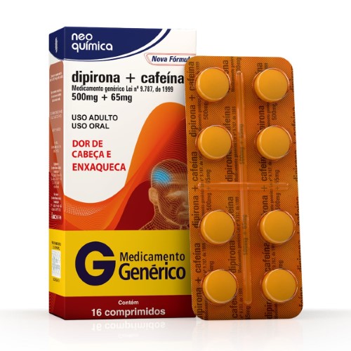 Dipirona Sódica 500mg + Cafeína 65mg Neo Química Genérico com 16 Comprimidos