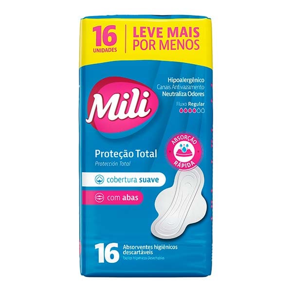 Absorvente Mili Proteção Total Suave Com Abas 16 Unidades