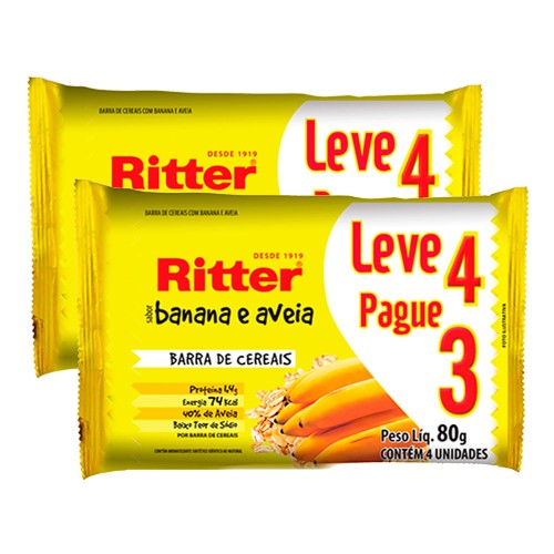 Barra de Cereais Ritter Banana e Aveia Leve 4 Pague 3 Kit com duas unidades