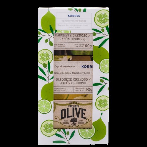 Kit Presente Korres Sabonetes em Barra Pepino e Bambu, Gengibre e Limão, Oliva e Flor de Oliveira 3 unidades com 90g cada