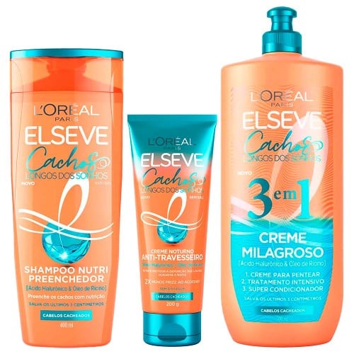 Elseve Cachos Longos dos Sonhos Kit - Shampoo + Creme Noturno + Creme 3 em 1