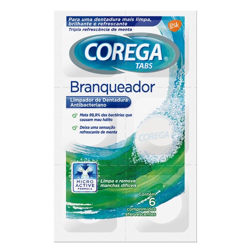 Limpador de Dentadura Corega Tabs Branqueador com 6 comprimidos efervescentes