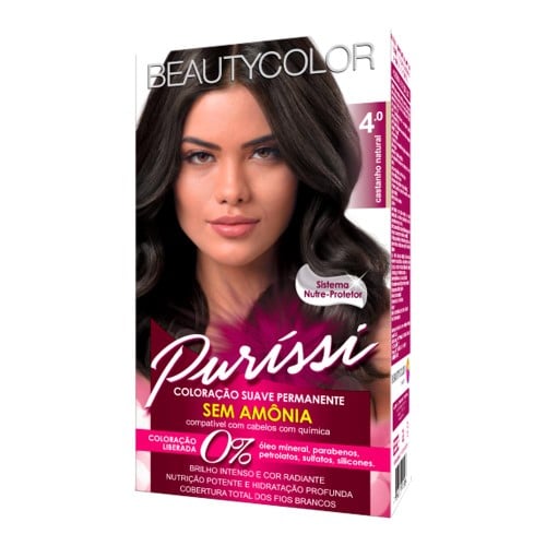 Coloração Permanente Beauty Color Purissi sem Amônia Castanho Natural 4.0