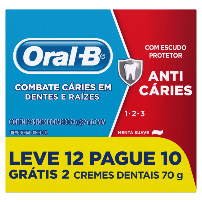 Pack Creme Dental com Flúor Oral-B 1-2-3 Menta Suave 70g - 12 unidades