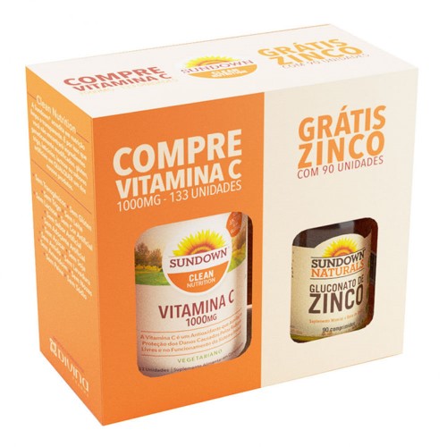 Vitamina C 1000mg Sundown com 133 Comprimidos e Ganhe Zinco Sundown com 90 Comprimidos