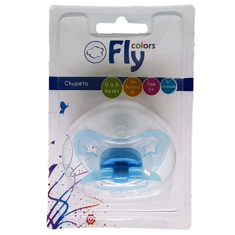 Chupeta Fly Colors Bico de Silicone Redondo Tamanho 1 Estrela Cores Sortidas Ref 146