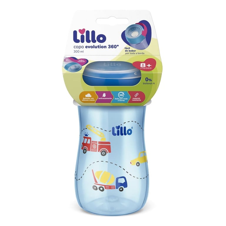 Copo de Treinamento Infantil 360° Evolution 300ml Azul Lillo