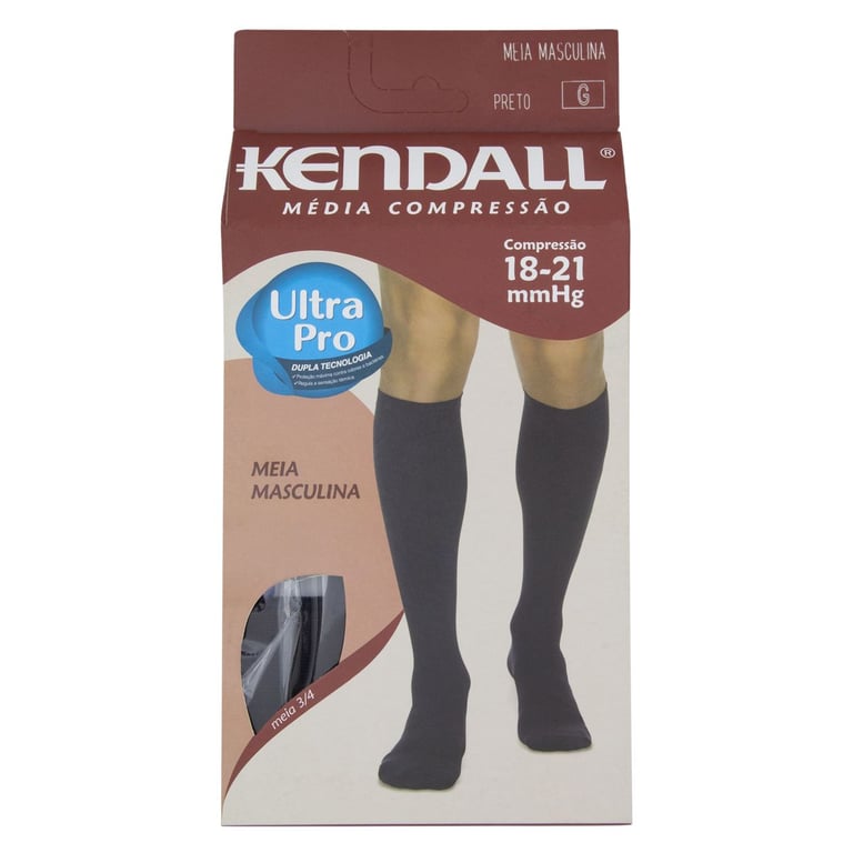 Meia Masculina Kendall Média Compressão 3/4 Cor Preta Tamanho G com 1 par