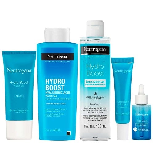 Neutrogena Hydro Boost Kit – Hidratante Facial FPS25 + Gel para Olhos + Hidratante Corporal + Sérum + Água Micelar