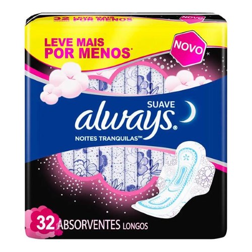 Absorvente Always Noites Tranquilas Cobertura Suave Com Abas 32 Unidades