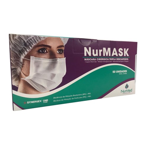 Máscara Nurmask Tripla com Elastico Branca 50 Unidades