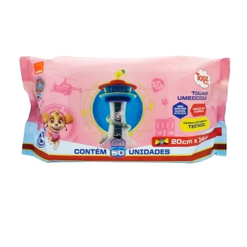 Toalhas Umedecidas Topz Baby Patrulha Canina Skye Com 50 Unidades