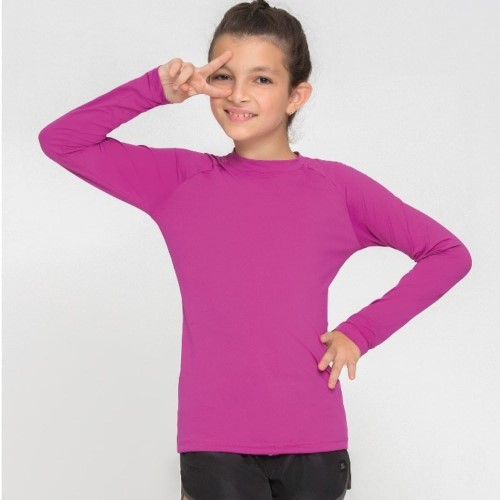 Camiseta Uvpro Manga Longa Infantil Rosa Batom Tamanho 4