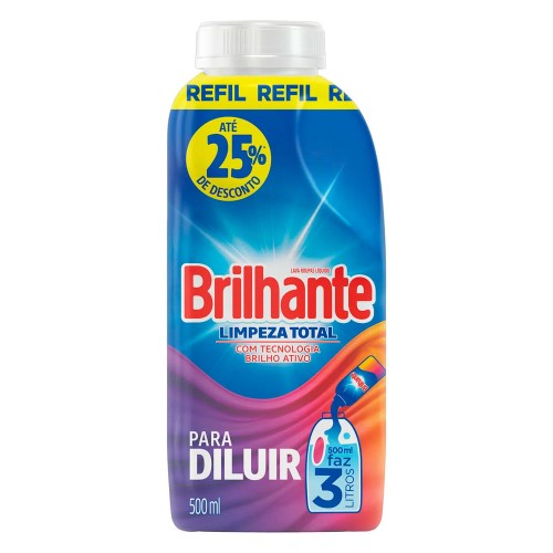 Sabão Liquido Refil Brilhante Limpeza Total Diluir 500ml