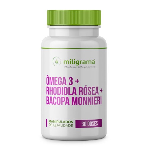 Ômega 3 pó 600mg + Rhodiola rósea 150mg + Bacopa monnieri 250mg 30 Doses