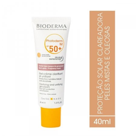 Protetor Solar Bioderma Photoderm M Fps 50+ Ação Clareadora Com Cor Tom Dourado 40ml