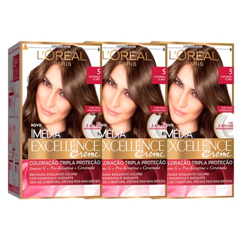 L`oréal Paris Coloração Imédia Excellence 5 Cast. Claro Kit - 3 Unidades