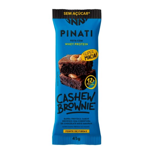 Barra de Proteína Pinati Cashew Brownie Sabor Brownie com Chocolate Meio Amargo 20g de Proteína Zero Açúcar 45g