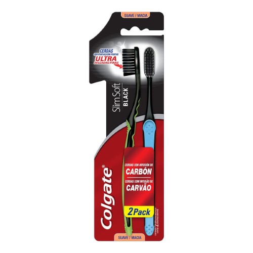 Escova de Dente Colgate Slim Soft Black Macia com 2 unidades