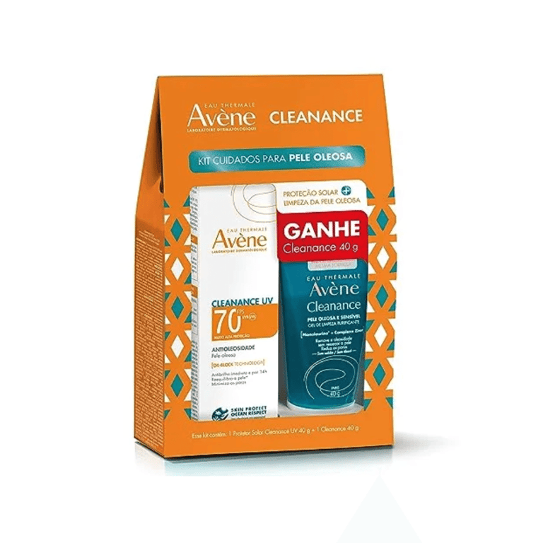 Kit Avène Cleanance Protetor Solar UV FPS70 40g + 1 Gel de Limpeza Purificante 40g