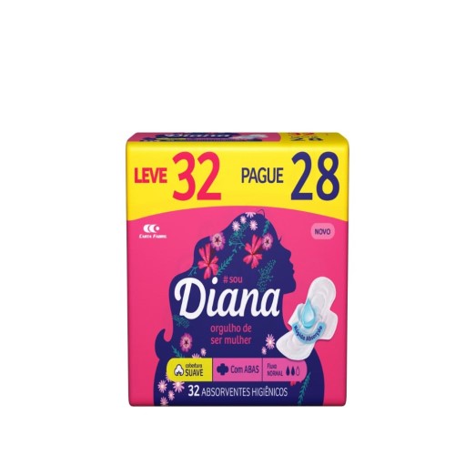 Absorvente Diana Suave Com Abas Leve 32 e Pague 28 Unidades