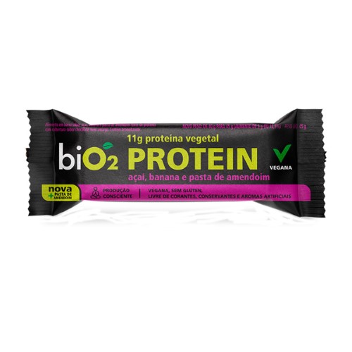 Barra de Proteína Vegana biO2 Protein Açaí, Banana e Pasta de Amendoim 45g