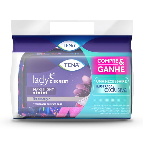 Absorvente para Incontinência Urinária Noturno Tena Lady Discreet Maxi Night com 6 Unidades + Brinde