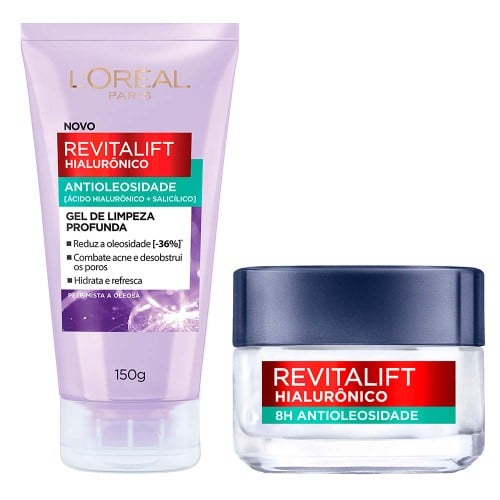 L’Oréal Paris Revitalift Hialurônico Kit – Gel de Limpeza Facial Profunda + Gel Creme Facial Antioleosidade