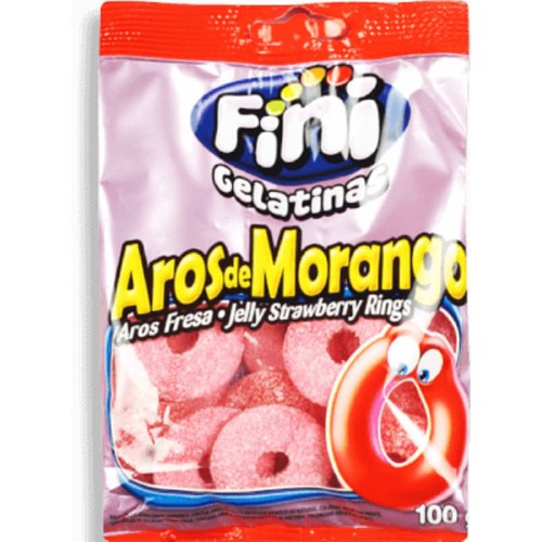 Balas De Gelatina Fini Aros de Morango 100g