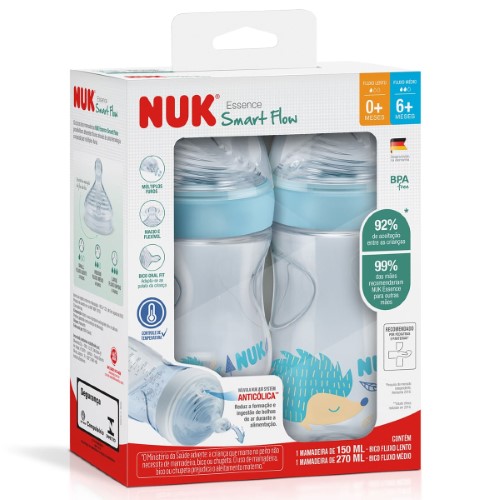 Kit 2 Mamadeiras Smart Flow 150/270ml Azul Essence NUK