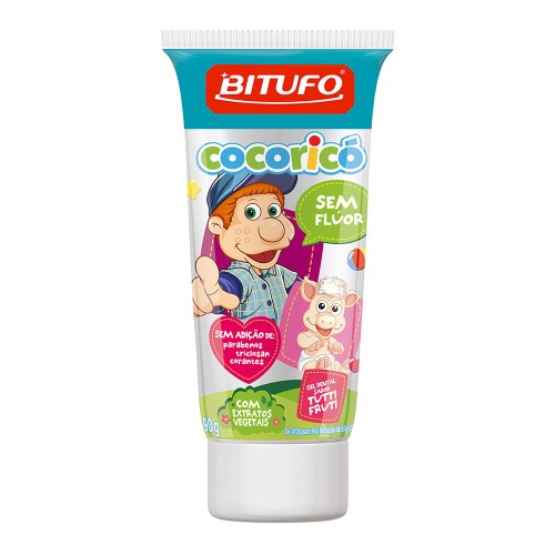 Gel Dental Bitufo Cocoricó Sem Flúor Sabor Tutti Fruti 90g