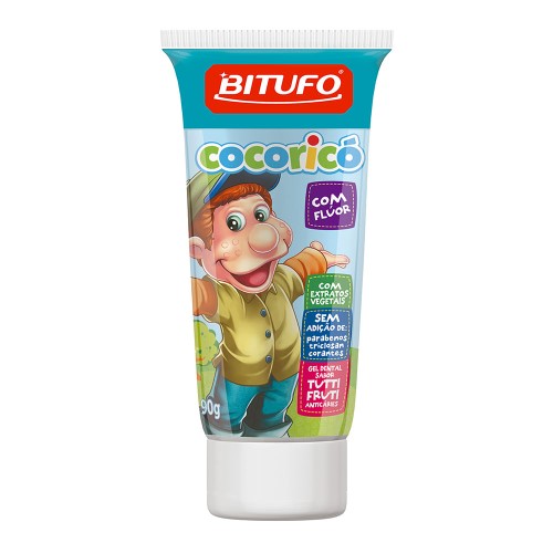 Gel Dental Bitufo Cocoricó Com Flúor Sabor Tutti-frutti 90g